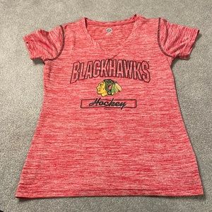 Woman’s v neck Chicago Blackhawks shirt- 100% polyester- size M